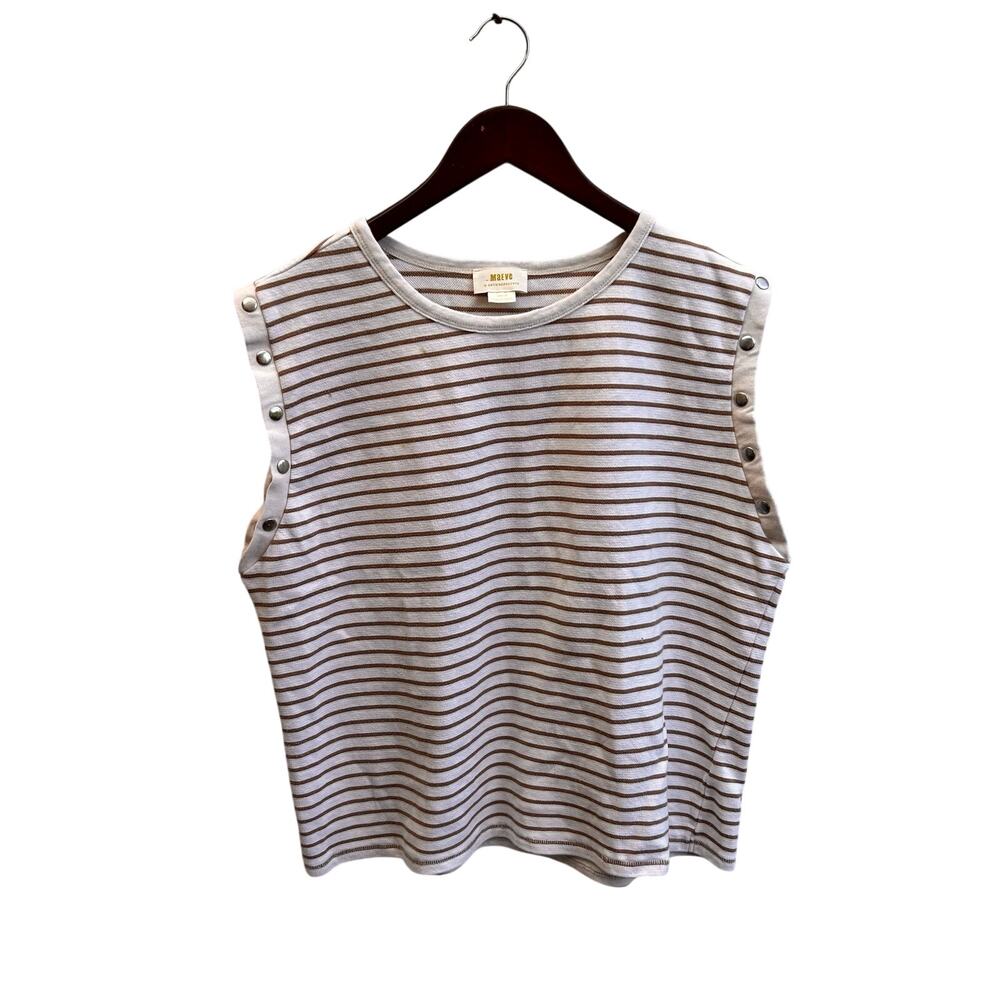 Maeve Cream and Brown Striped Snap-Shoulder Tank